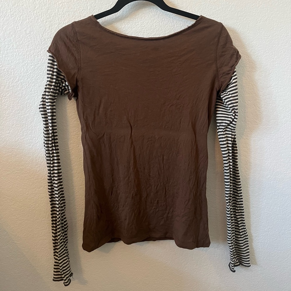 Urban Outfitters Brown Long Sleeve Top with Striped Accents